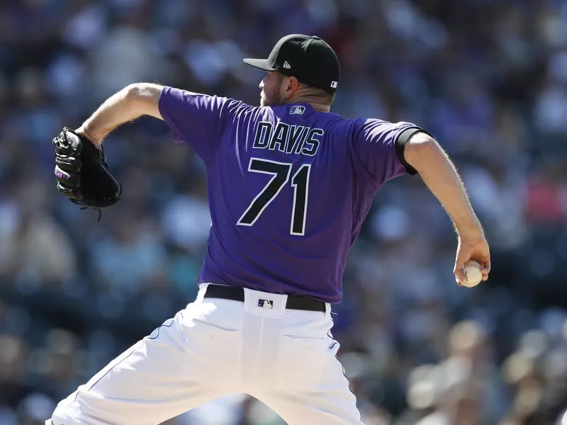 Colorado Rockies relief pitcher Wade Davis in action