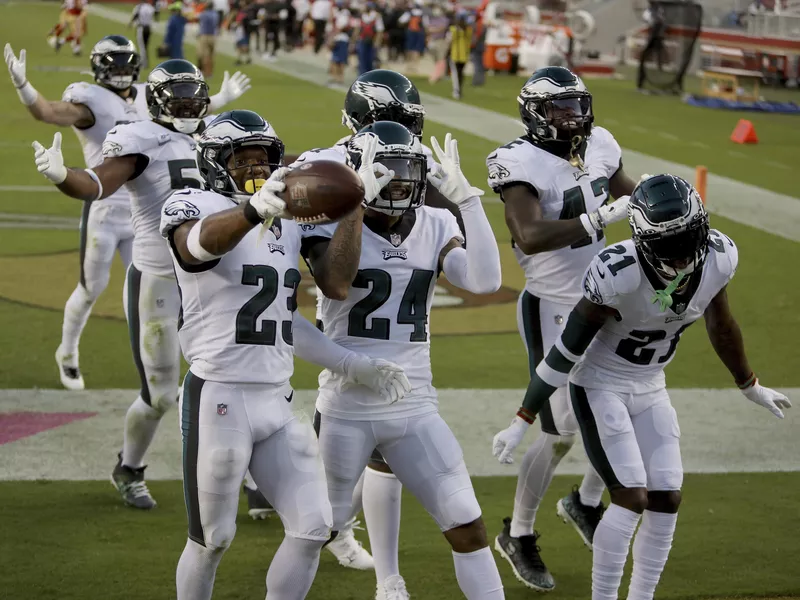 Philadelphia Eagles players celebrate