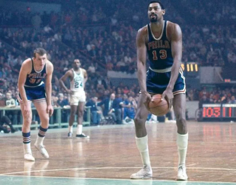 Wilt Chamberlain prepares for free throw