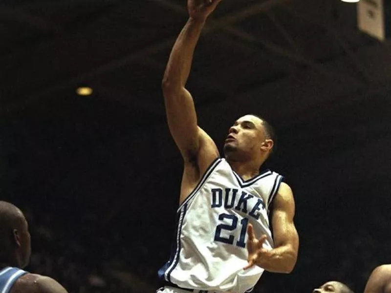 Trajan Langdon playing basketball at Duke