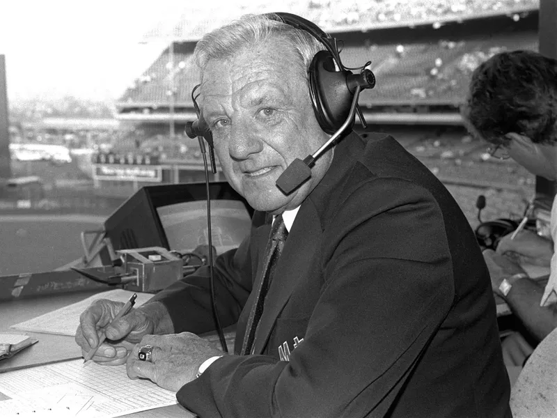 Ralph Kiner sits at Shea Stadium