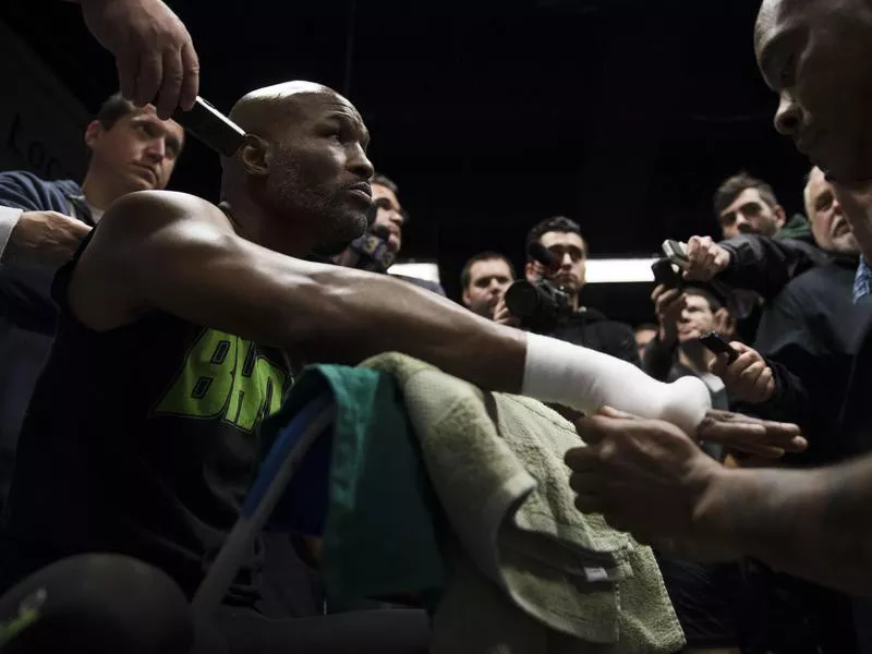 Bernard Hopkins speaks with members of media