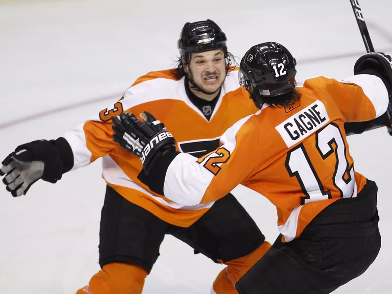 Daniel Carcillo celebrating game winning goal