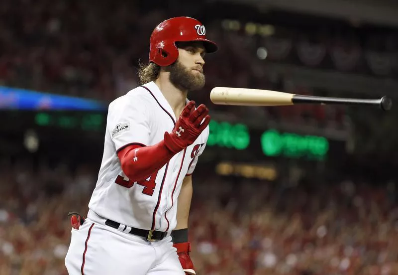 Bryce Harper flips bat after hitting home run