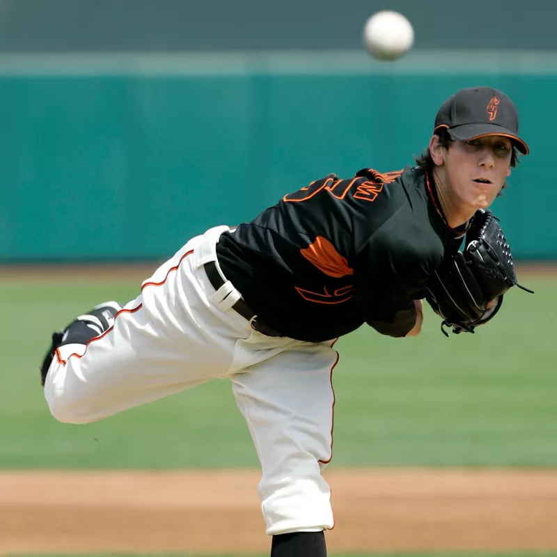 San Francisco Giants pitcher Tim Lincecum throws