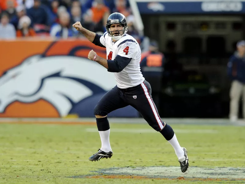 Houston Texans place kicker Neil Rackers celebrates field goal