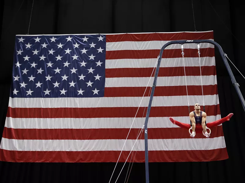 Danell Leyva competes on the rings