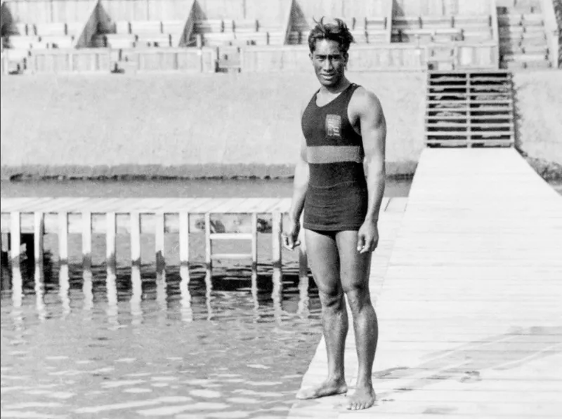 Duke Kahanamoku poses