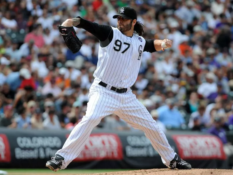 Colorado Rockies relief pitcher Joe Beimel throws to plate