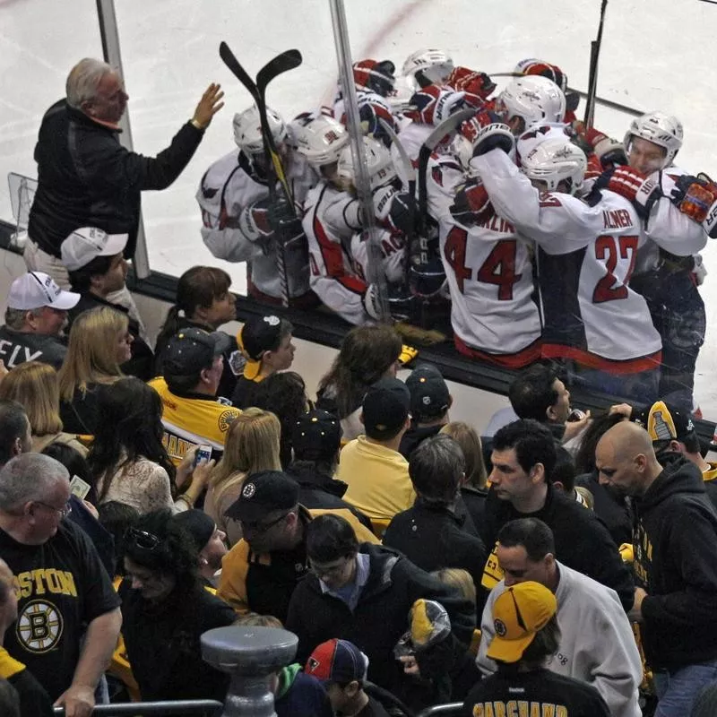 Washington Capitals surround Nicklas Backstrom to celebrate