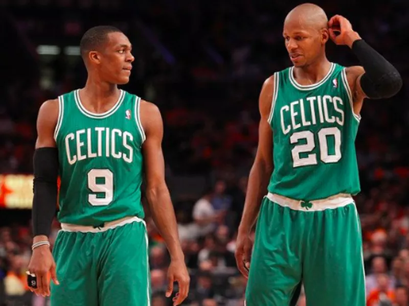 Ray Allen and Rajon Rondo walking