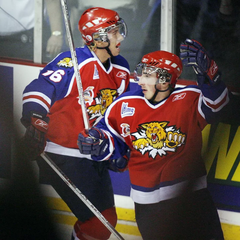 Brad Marchand celebrates after Stepahne Goulet scored