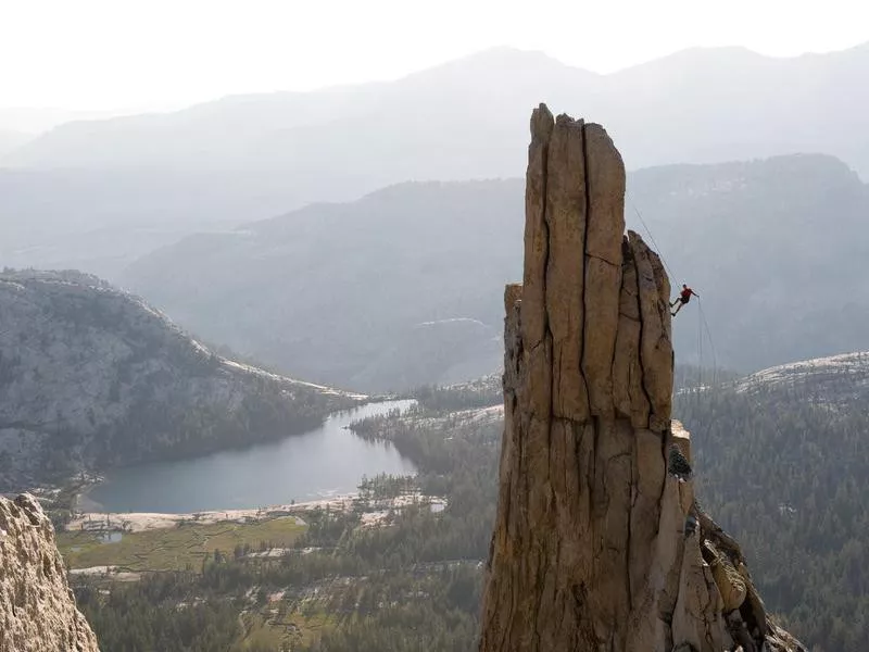 Climber on Eichorn Pinnacle in Yosemite