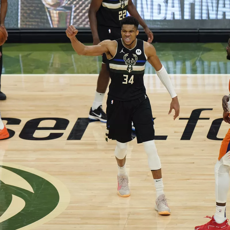 Giannis Antetokounmpo reacts