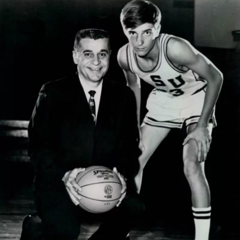 Pete Maravich and Press Maravich posing