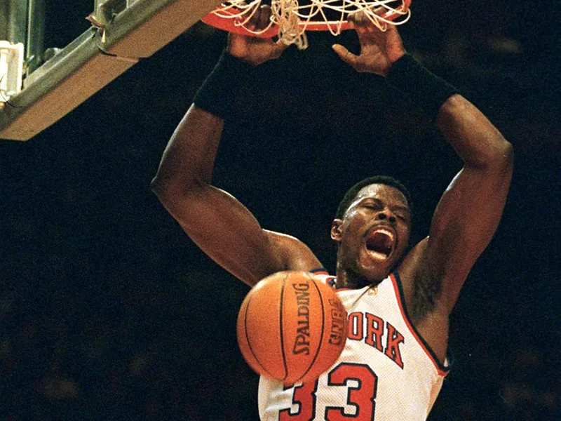 Patrick Ewing celebrating a slam-dunk