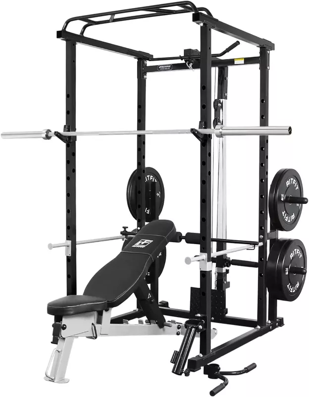 RitFit Garage & Home Gym Package Includes Optional 1000LBS Power Cage with LAT Pull Down,Weight Bench, Barbell Set with Olympic Barbell