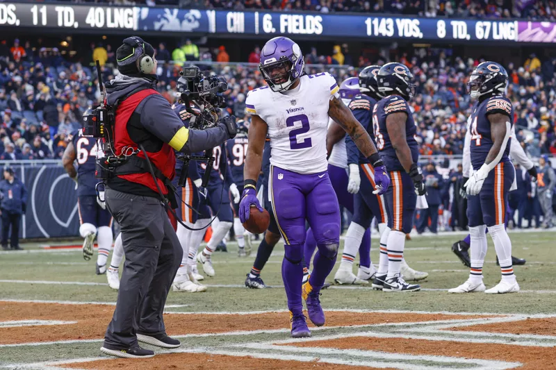 Minnesota Vikings running back Alexander Mattison celebrates after scoring a touchdown