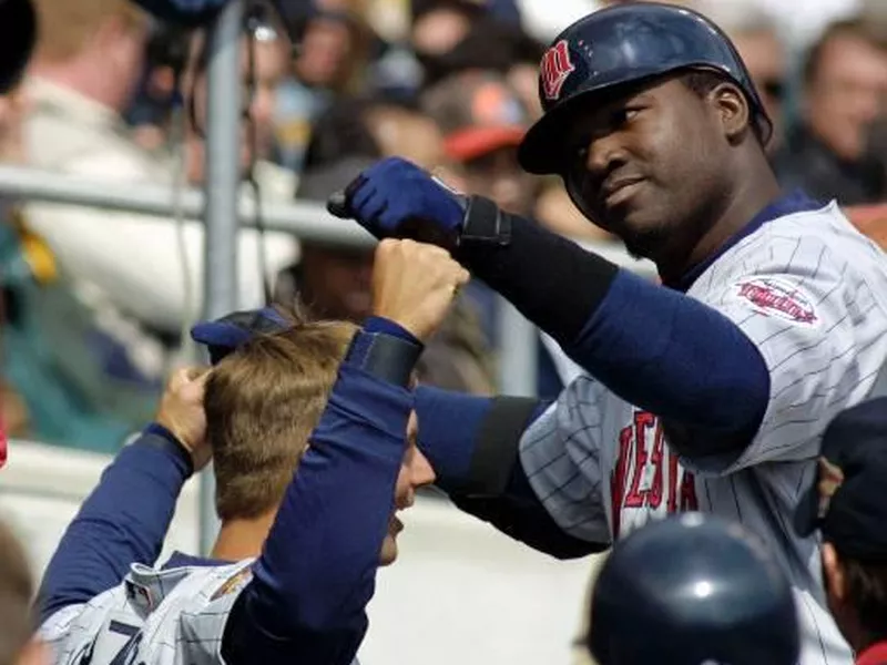 David Ortiz celebrating with Twins teammates