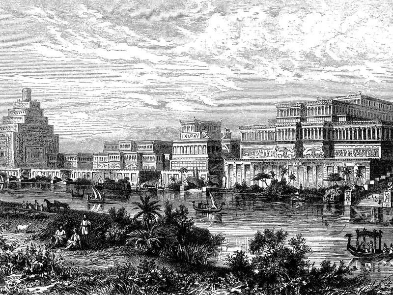 Assyrian royal palace at Nineveh on border of Tigris River in Mesopotamia