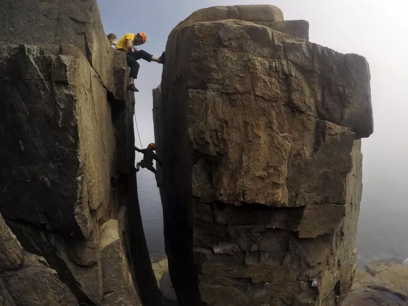 Jacob Coombs makes his way up The Great Chimney