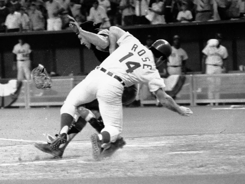 Pete Rose scores the winning run