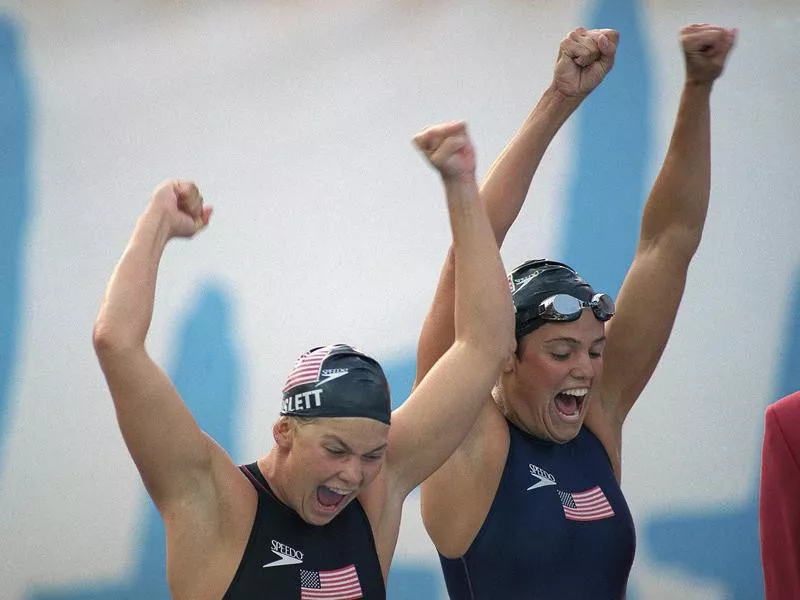 Dara Torres celebrating