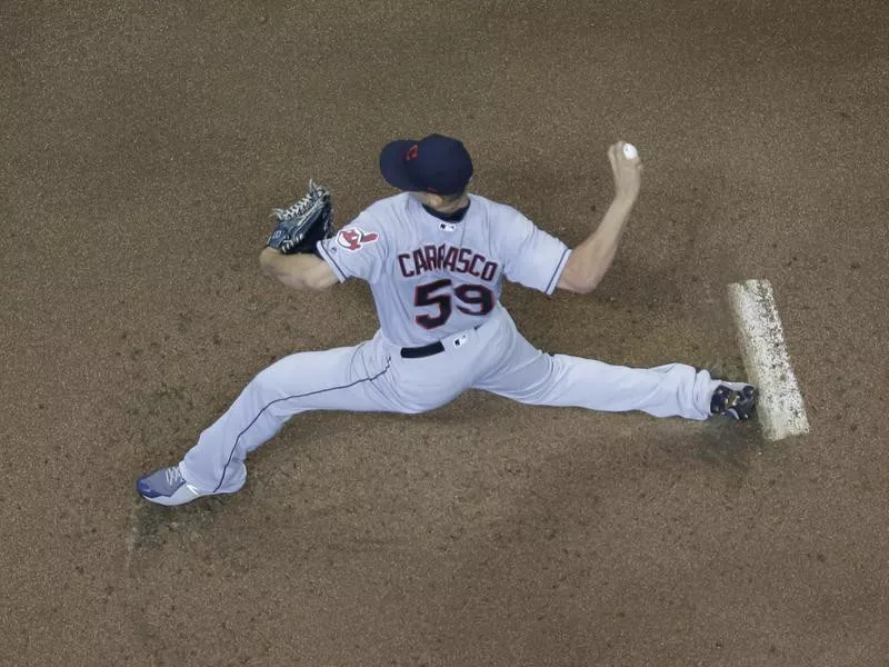 Cleveland Indians starting pitcher Carlos Carrasco throws