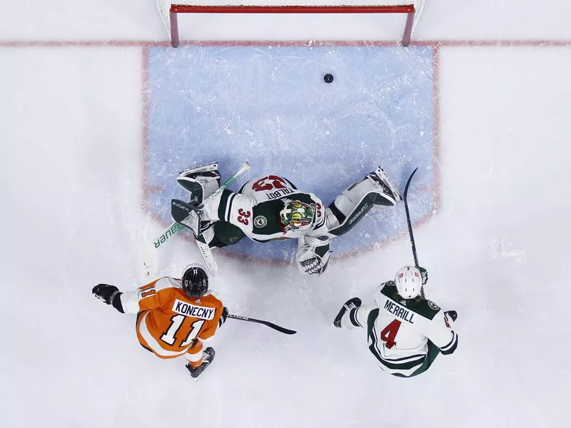 Philadelphia Flyers' Travis Konecny scores goal