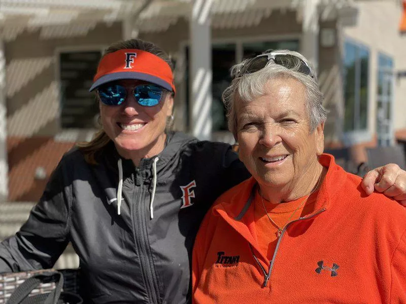 Fullerton coach Kelly Ford and former coach Judi Garman