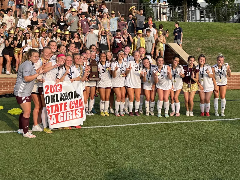 Jenks High School girls soccer team celebrates winning 2023 Oklahoma state championship