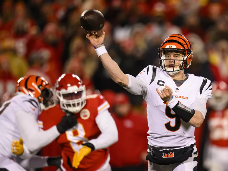 Cincinnati Bengals quarterback Joe Burrow throws against Kansas City Chiefs