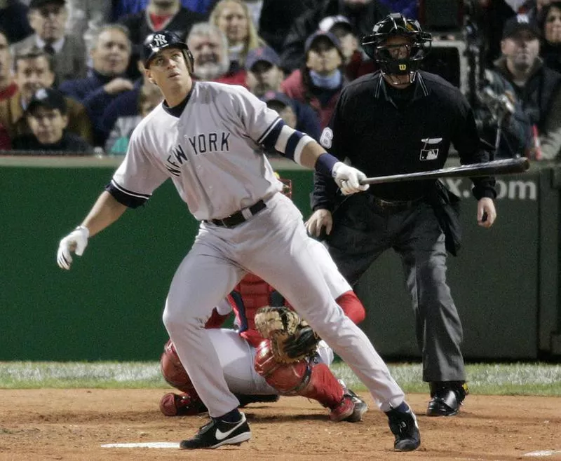 Alex Rodriguez watches home run