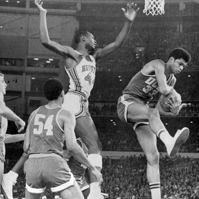 UCLA's Lew Alcindor grabs a rebound