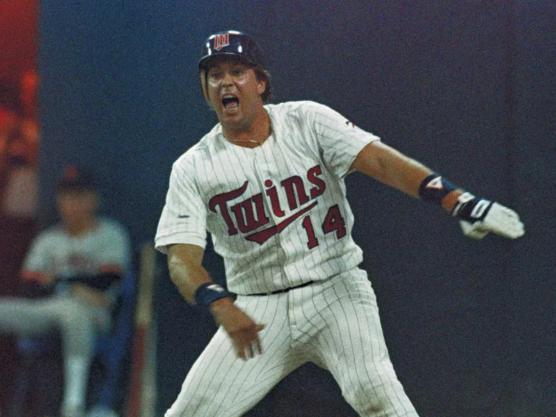 Minnesota Twins Kent Hrbek shouting his excitement