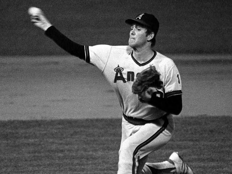 California Angels pitcher Nolan Ryan fires pitch