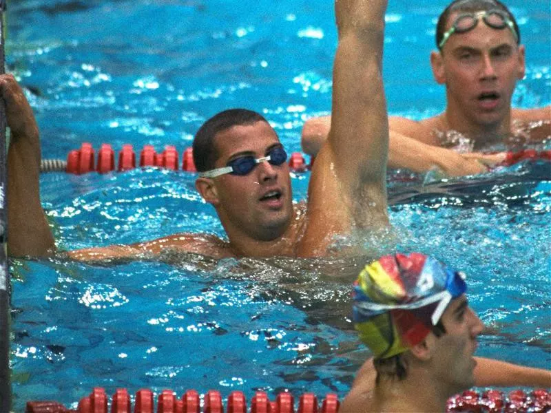 Matt Biondi celebrates