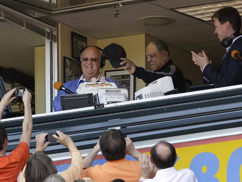 Jon Miller with Willie Mays