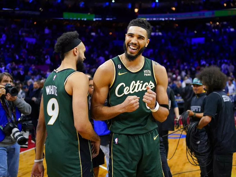 Boston Celtics forward Jayson Tatum and Derrick White