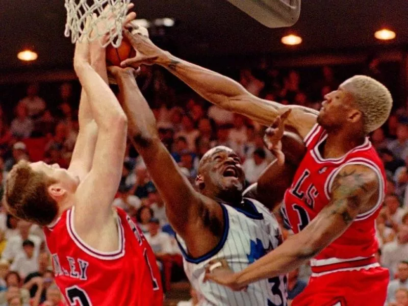 Dennis Rodman and Luc Longley