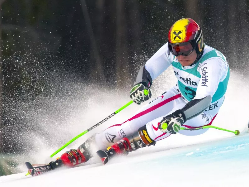 Marcel Hirscher racing downhill