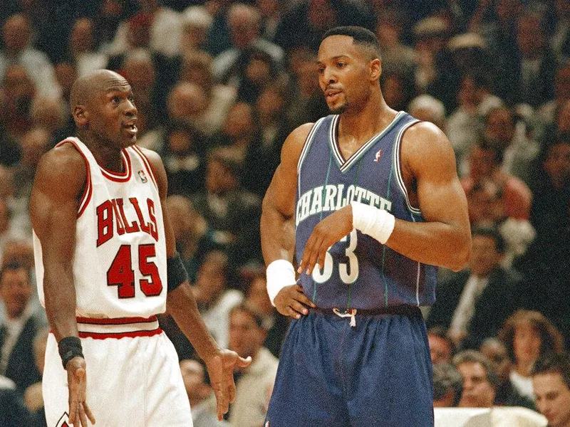 Michael Jordan and Alonzo Mourning