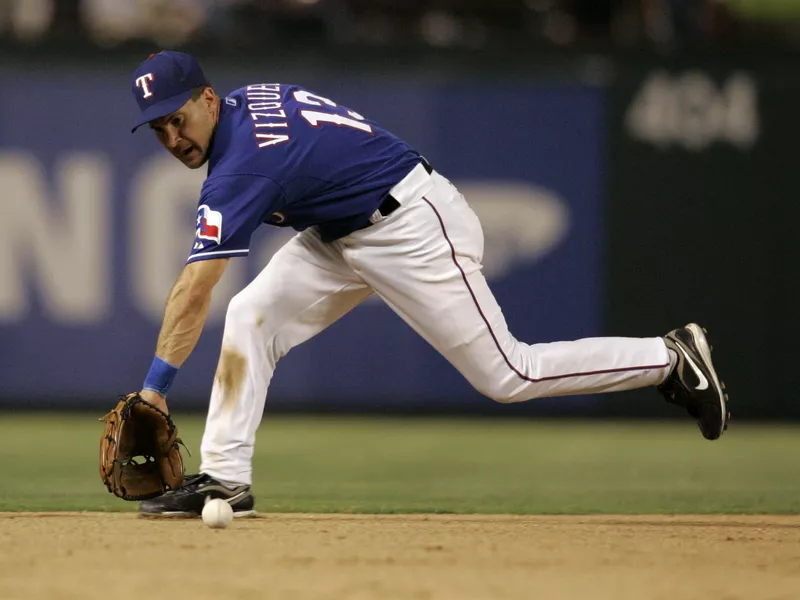 Texas Rangers shortstop Omar Vizquel in action