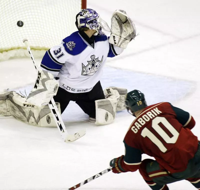 Marian Gaborik scores against the Los Angeles Kings