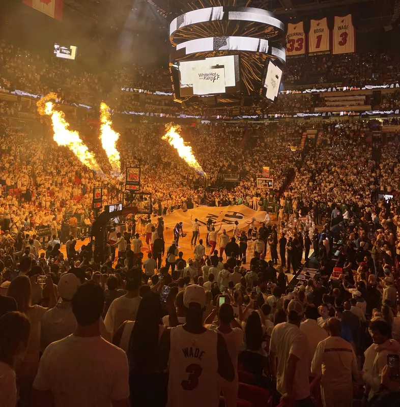 Fans at Miami Heat game at Kaseya Center in Miami, Florida.