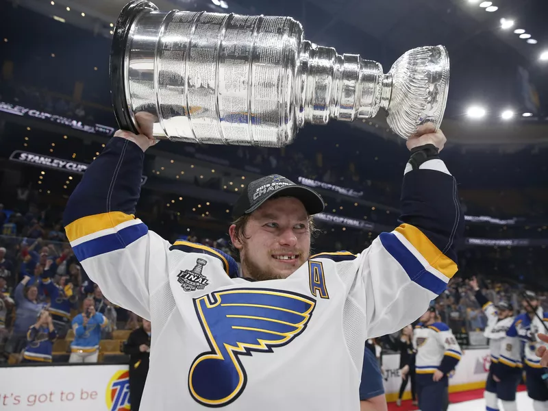 St. Louis Blues' Vladimir Tarasenko carries Stanley Cup