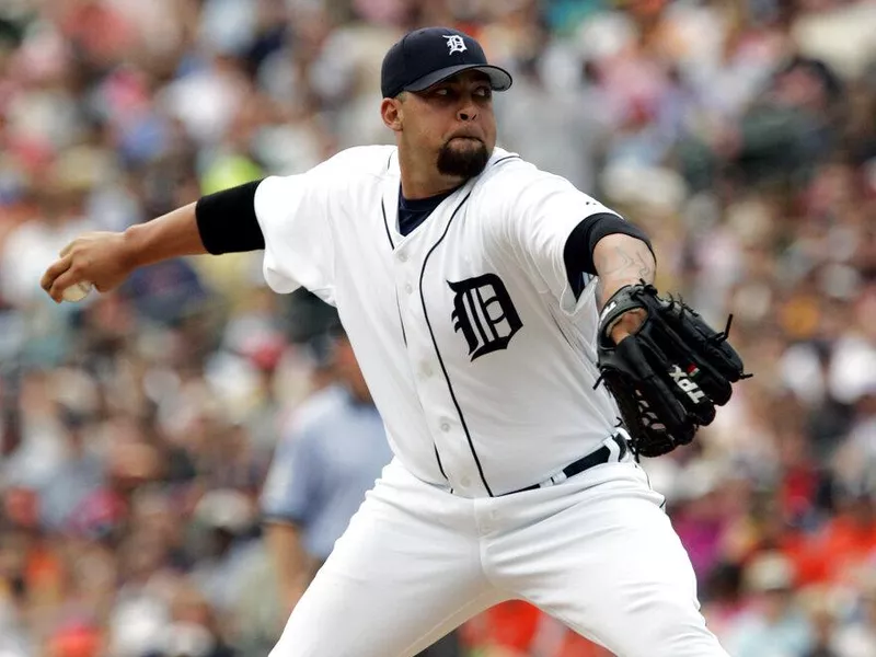 Joel Zumaya pitching for Detroit Tigers