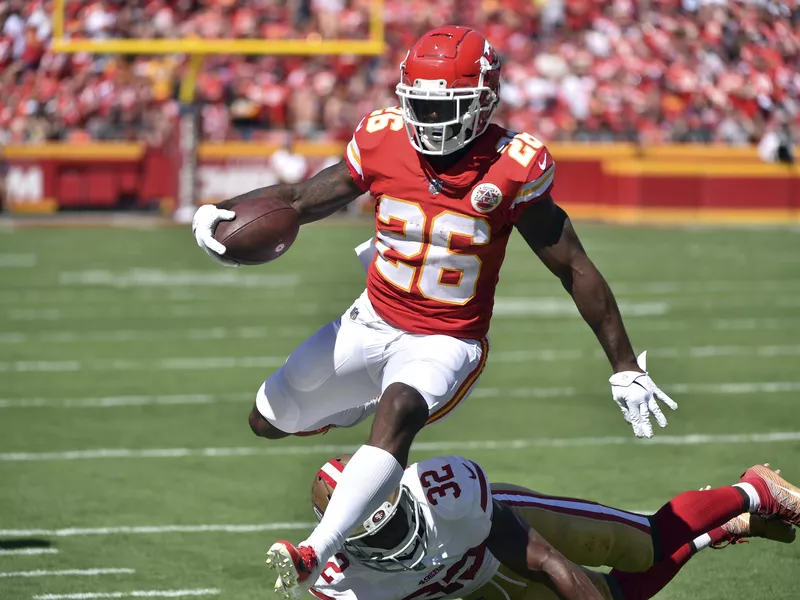 Kansas City Chiefs running back Damien Williams runs away