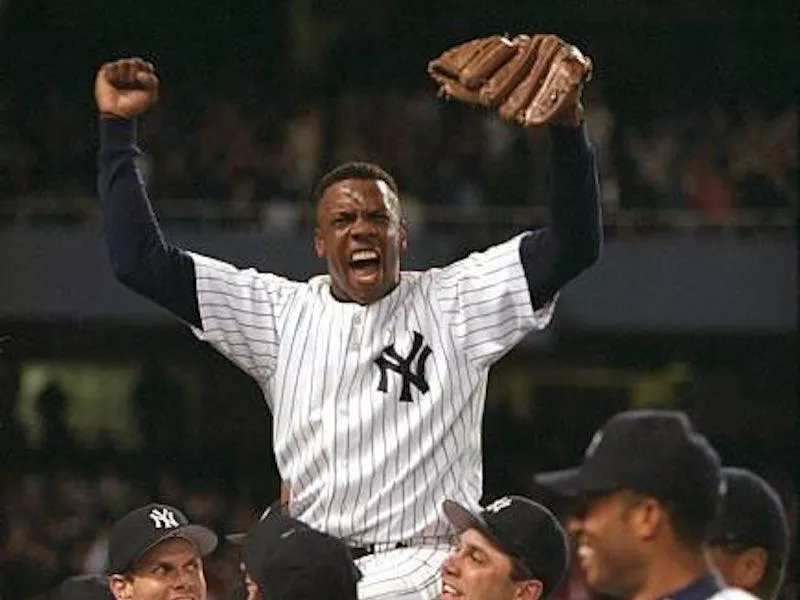 Dwight Gooden celebrating with New York Yankees