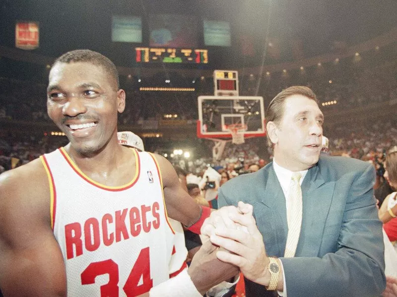 Hakeem Olajuwon and Rudy Tomjanovich